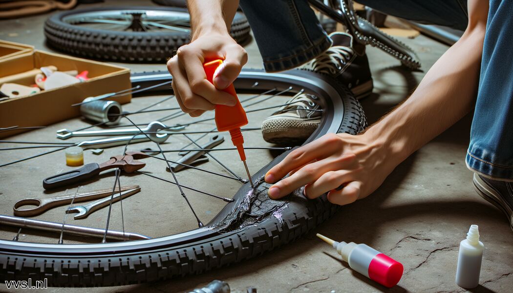 Breng lijm aan op het schuurvlak - zelf fietsband plakken